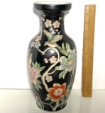 Pretty Black Porcelain Oriental Floral Vase