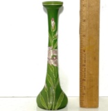 Gorgeous Painted Superb Glass Bud Vase with Iris Scene