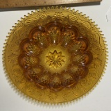 Large Amber Glass Egg Platter with Saw Tooth Edge