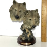 Ashley Belle Wolf Head Figure on Wood Base