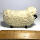 Adorable Sheep Figurine with Wooden Face & Legs & Fluffy Exterior