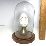 Intricately Carved Egg on Stand with Glass Dome