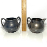 Early Quadruple Plate Creamer & Pitcher Set with Etched “K” Pairpoint MFG Co. New Bedford Mass