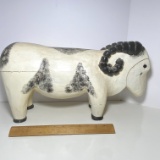 Awesome Large Hand Painted Solid Wood Ram Statue