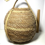 Large Round Vintage Woven Basket Vessel with Handles
