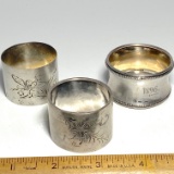 Lot of 3 Antique Sterling Silver Napkin Holders