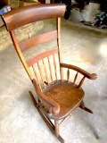 Impressive Hand Made & Carved Antique Wooden Tall Back Rocking Chair