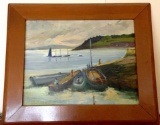 Vintage Original Boat Scene Oil Painting