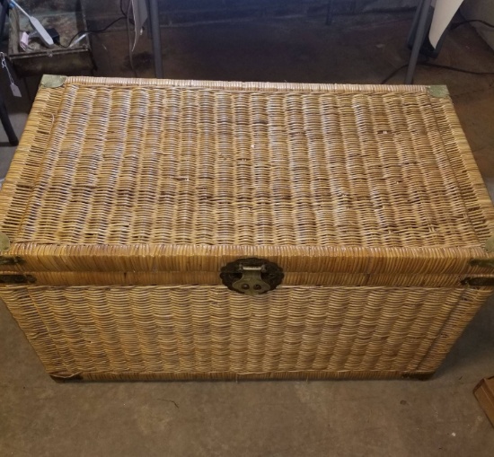 Wicker Trunk with Decorative Etched Brass Hardware