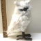 White Plush Faux Fur Real Feathered Snowy Owl Figurine