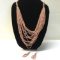 Vintage Pink Salmon Colored and Brass Small Beaded Necklace with Earrings