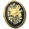 Black and Gold Tone Cameo Style Brooch with White Roses