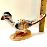 Mexican Tonala Painted And Signed Pottery Roadrunner Figurine