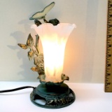 Brass Butterfly Lamp W/Frosted Flower Shade