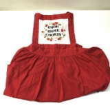 Handmade Cross Stitch Decorated Red Kitchen Apron