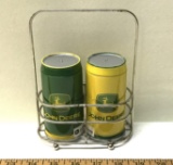 Vintage John Deere Salt and Pepper Shakers with Stand