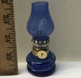 Small Miniature Cobalt Blue Oil Lamp with Wick