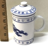 Vintage Chinese Dragon Porcelain Tea Cup with Lid and Infuser