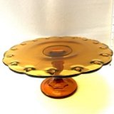 Vintage Dark Amber Tear Drop Pattern Glass Cake Stand