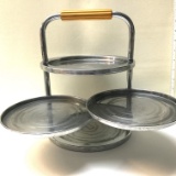 Early 1950s Collapsible Aluminum Serving Tray with Celluloid Handles