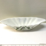 Vintage Fenton Milk Glass Long Bowl with Purple Painted Violets