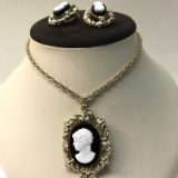 Faux Cameo Necklace and Matching Earring Set