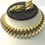 Bright Gold Toned Choker with Clip Earrings