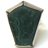 Very Large Dark Green Turquoise Sterling Silver Ring