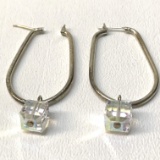 Sterling Silver Earrings with Cut Crystal Dangle Cubes