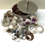 Silver-plated Jewelry Dresser Box Filled with Jewelry