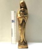 Heavy Mother with Child Gold Tone Statue
