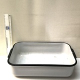 Vintage Enamel Wear White with Black Trim Rectangular Dish