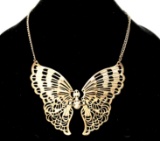 Unique Vintage Gold Tone Butterfly Bib Necklace