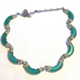 Silver Tone Choker with Green Stones