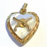 1/20 10K Gold Filled 1940's WWI Mother-of-Pearl Gun Emblem Sweetheart Locket