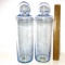 Pair of Blue Glass Tall Apothecary Style Lidded Jars