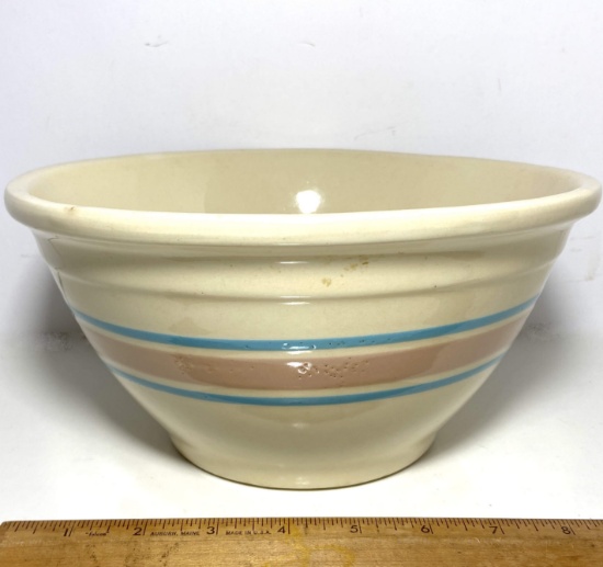 Signed McCoy Mixing Bowl with Blue & Pink Stripes