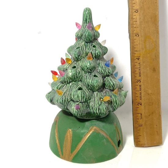 Small Ceramic Christmas Tree with Base & Some Lights