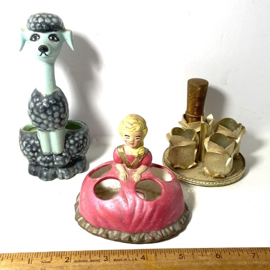 Lot of Ceramic & Brass Lipstick Dresser Caddies