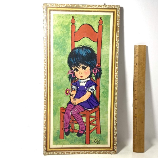 Vintage Wide Eyed Girl on Chair Wall Hanging by Lee