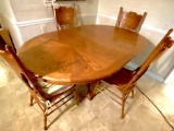 Large Oak Dining Table with Ball & Claw Feet with 4 Carved Back Chairs