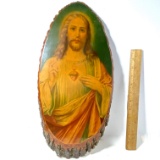 Sacred Heart of Jesus Wall Hanging on Tree Slice