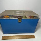Vintage Plastic Sewing Box FULL of Misc Sewing Notions