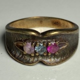 Vintage Thick 10K Gold Ring with Colored Stones