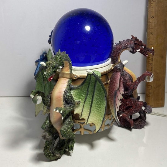 Mystical Dragon Lamp with Cobalt Glass Ball