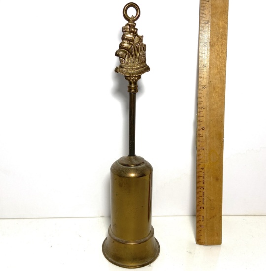 Brass Fireplace Hearth Retractable Brush with Ship “The Revenge” Handle