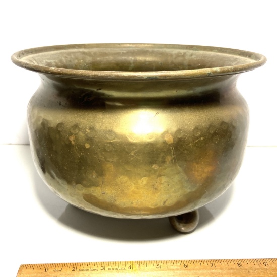 Vintage Hammered Brass Footed Ash Bucket