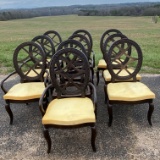 Set of 10 Beautiful Mahogany Carved Rope Back Dining Chairs