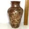 Impressive Hand Hammered Copper Vase with Ornately Etched Floral Design