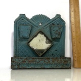 Vintage Tin Metal Wall Hanging with Shelf, Mirror & 2 Pockets For Storage